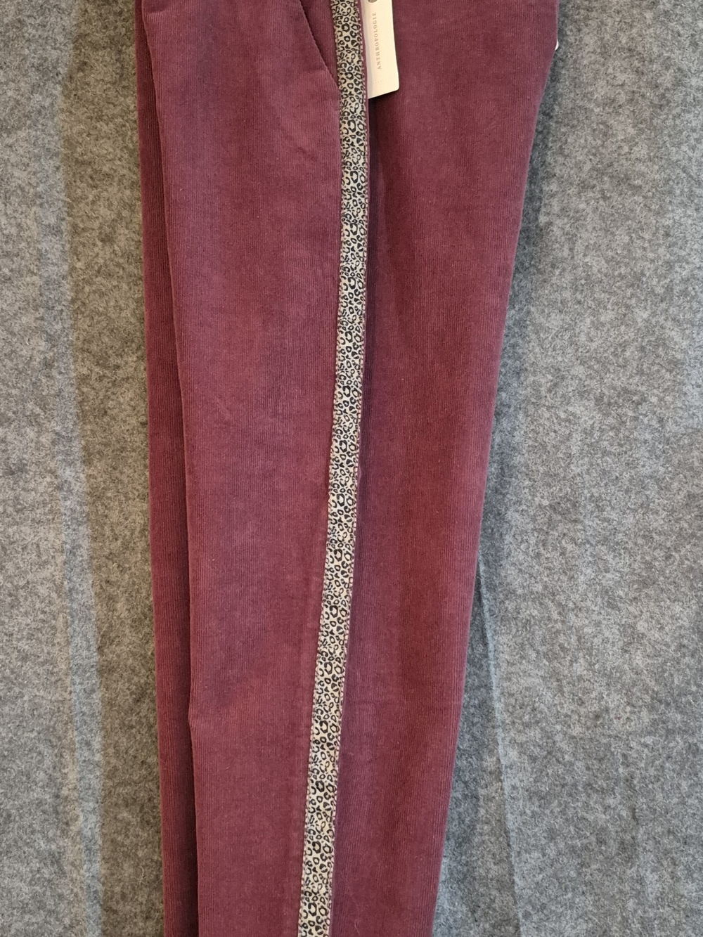Women’s Corduroy Slim Jeans in Wine with Leopard Trim